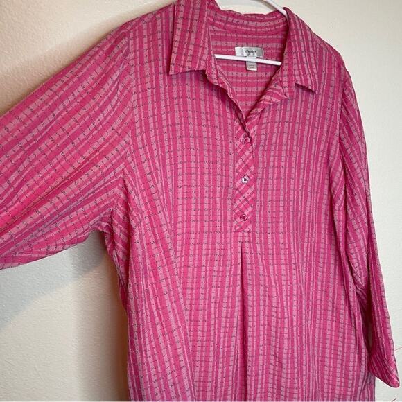 CJ Banks Pink Striped Barbie Tunic Henley Top With Pockets! Size 2X - Picture 4 of 8